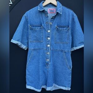Minus 5KG Studios Denim Romper Short Sleeve Jumpsuit Sz Small